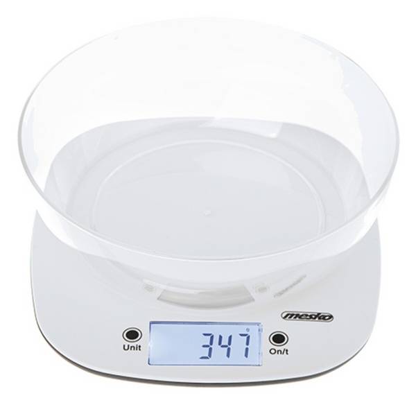 Bilancia da cucina digitale Mesko MS 3179 W con ciotola 1,4 L – 5 kg, display LCD - Bianco