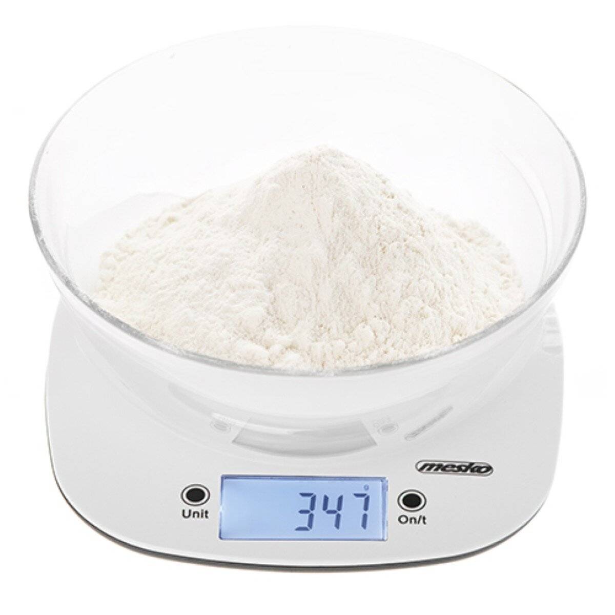Bilancia da cucina digitale Mesko MS 3179 W con ciotola 1,4 L – 5 kg, display LCD - Bianco-1