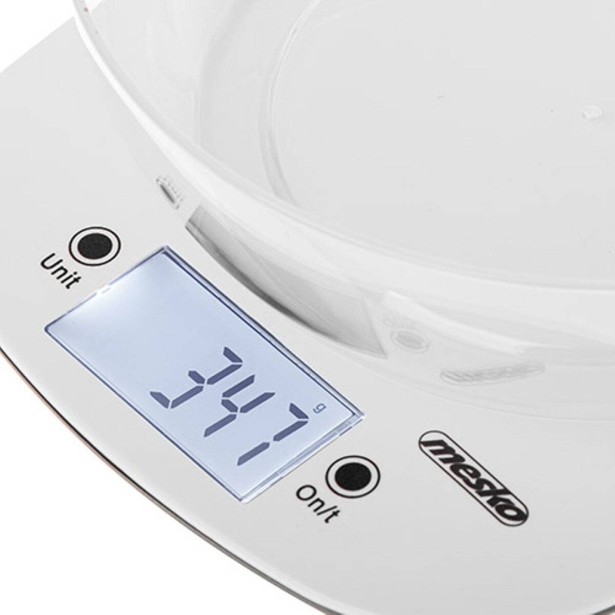 Bilancia da cucina digitale Mesko MS 3179 W con ciotola 1,4 L – 5 kg, display LCD - Bianco-4