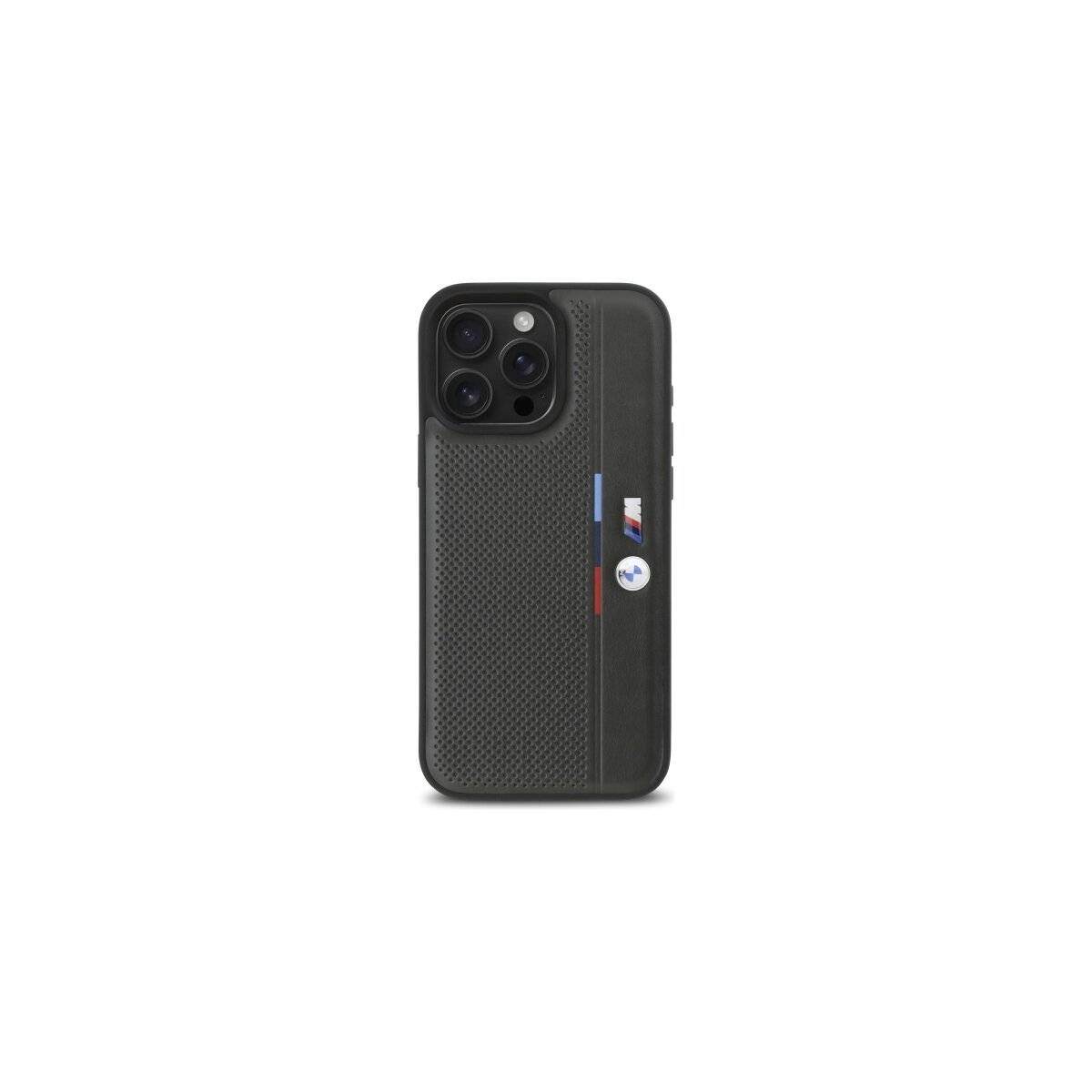 Custodia per telefono BMW M Perforated Tricolor Detail Line compatibile con iPhone 16 Pro Max – Grigio scuro-2