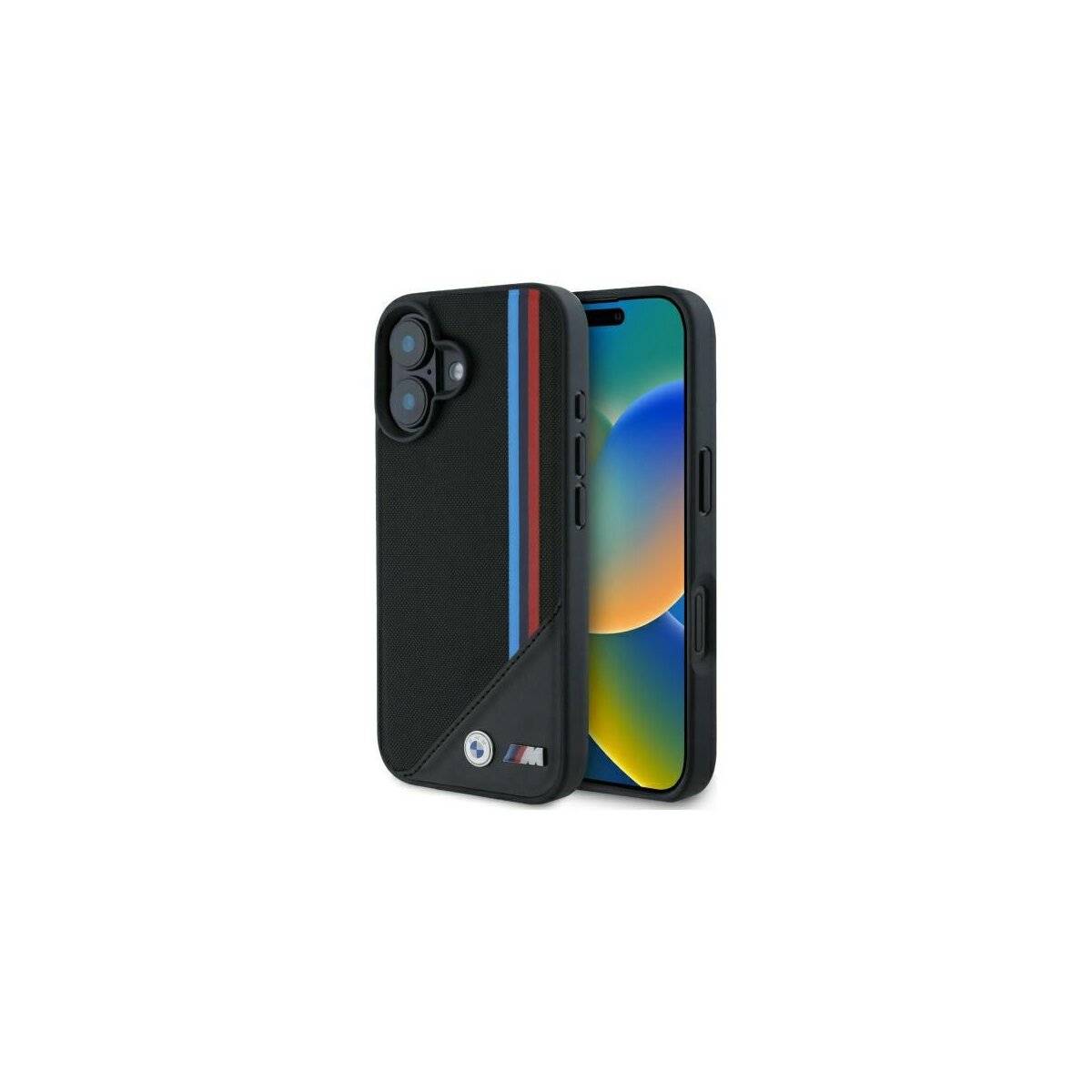 Custodia per telefono BMW M Meshed Tricolor Stripes compatibile con iPhone 16 – Nero-0