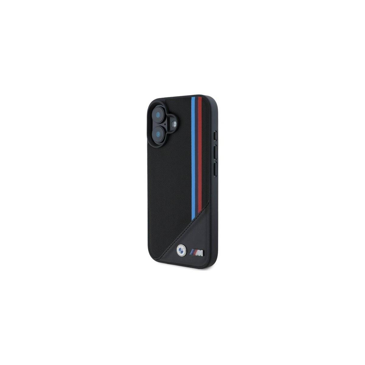 Custodia per telefono BMW M Meshed Tricolor Stripes compatibile con iPhone 16 – Nero-1