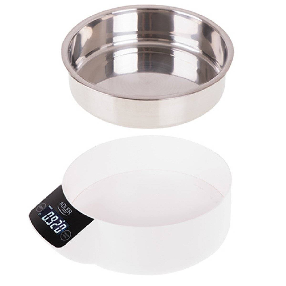 Bilancia da cucina digitale Adler AD 3166 con display e ciotola, funzione tara, colore bianco-2