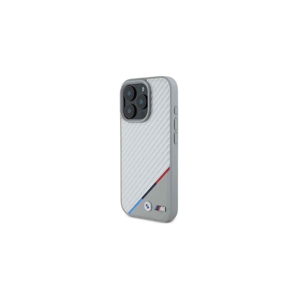 Custodia per telefono BMW M Carbon Tricolor Line compatibile con iPhone 16 Pro – Grigio-1