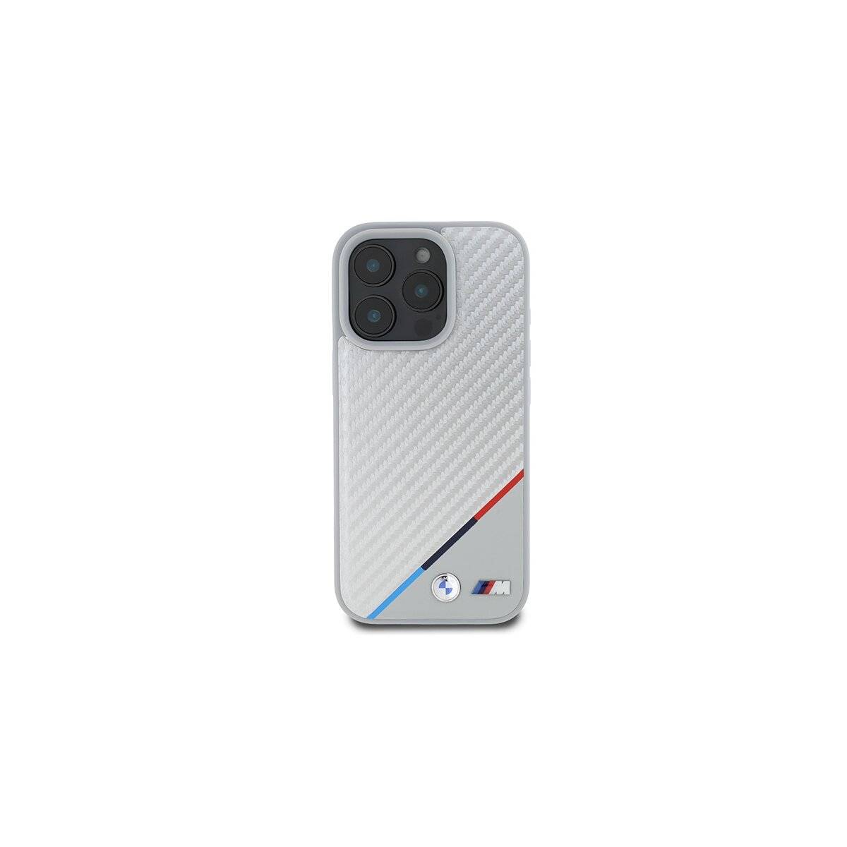 Custodia per telefono BMW M Carbon Tricolor Line compatibile con iPhone 16 Pro – Grigio-2