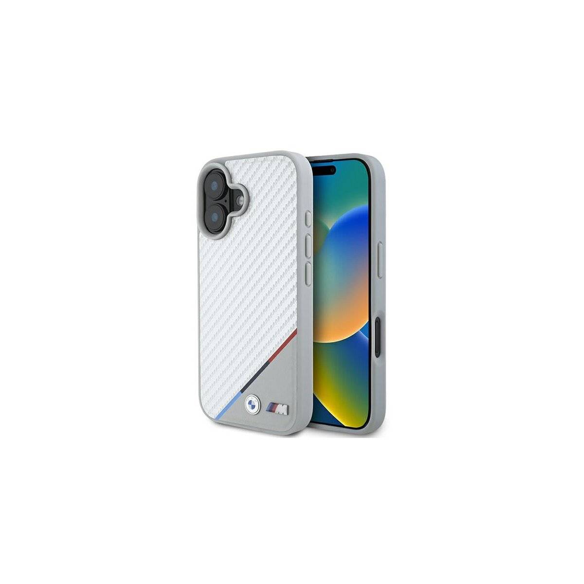 Custodia per telefono BMW M Carbon Tricolor Line compatibile con iPhone 16 – Grigio-0