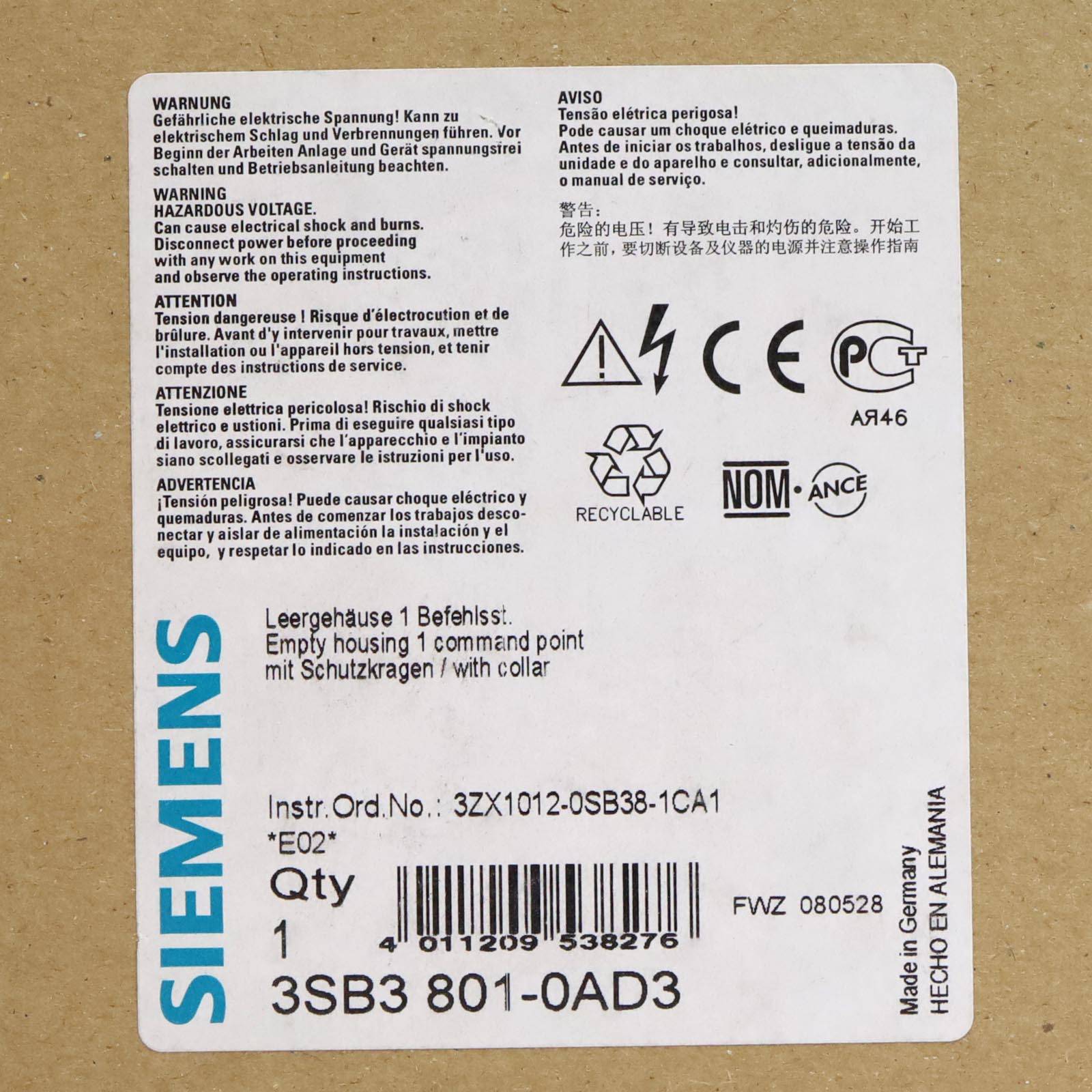 Pulsante Siemens 3SB38010AD3, verde, NC/NO, montaggio a pannello, uso industriale.-1
