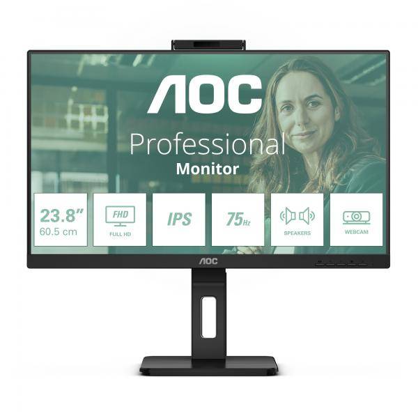 MONITOR AOC 23.8IPS FHD HDMI DP USB MM AOC 24P3QW WEBCAM REG ALTEZZA PIVOT-0