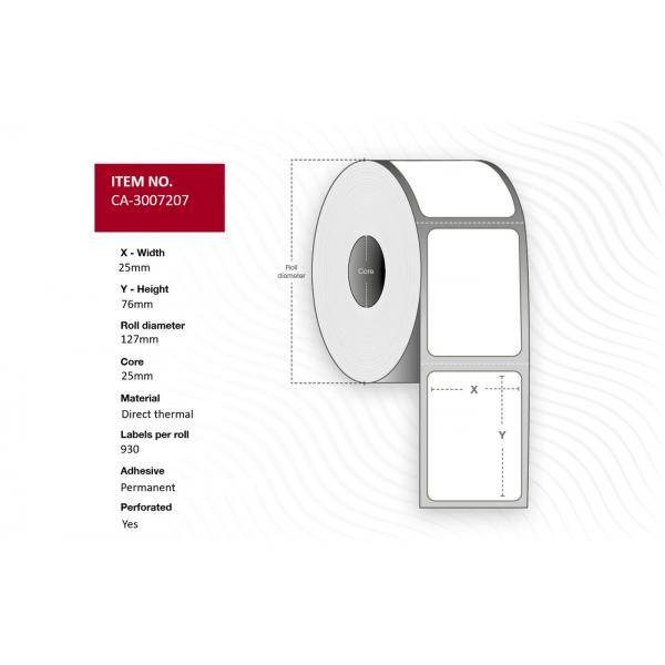 Capture CA-3007207 etichetta per stampante (Label 25 x 76mm, Core 25mm, - Direct Thermal, Coated, - Permanent, Perforate-0