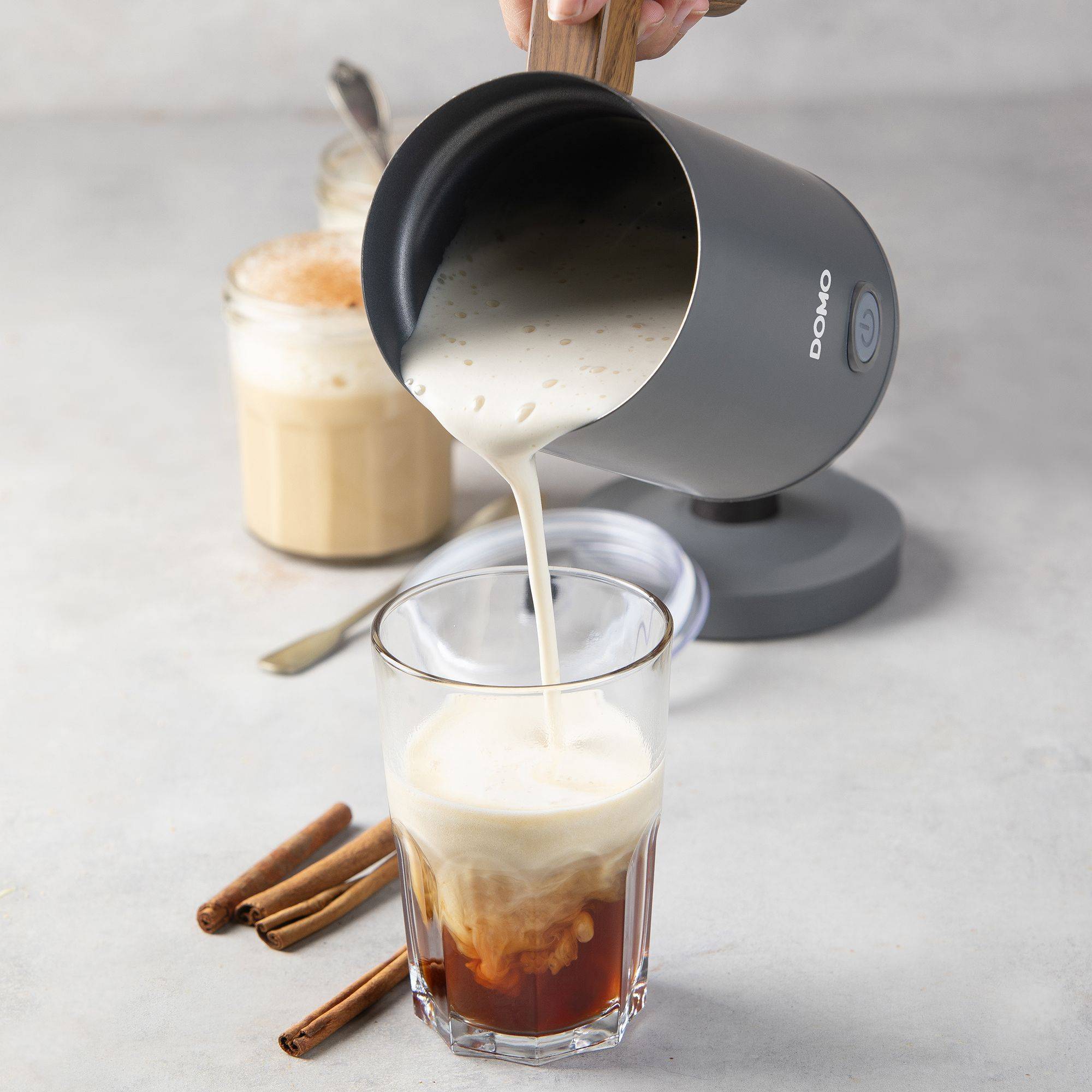 Cappuccinatore - DOMO - DO745MF - 500 W - 150 ml - Base 360° - Grigio/Legno-3