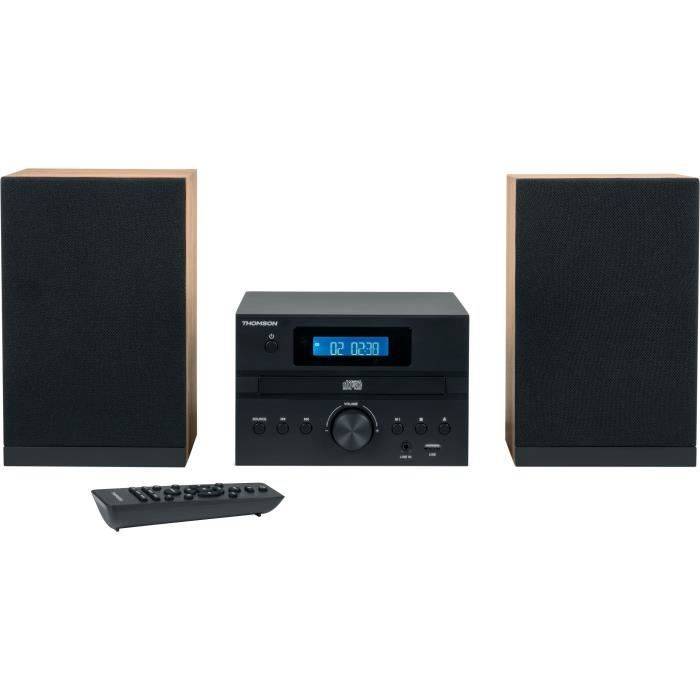 Microsistema Bluetooth - THOMSON - Legno/Nero - Radio FM/CD/MP3/USB, 20W RMS, Sintonizzatore FM RDS, Jack per cuffie, Te-1