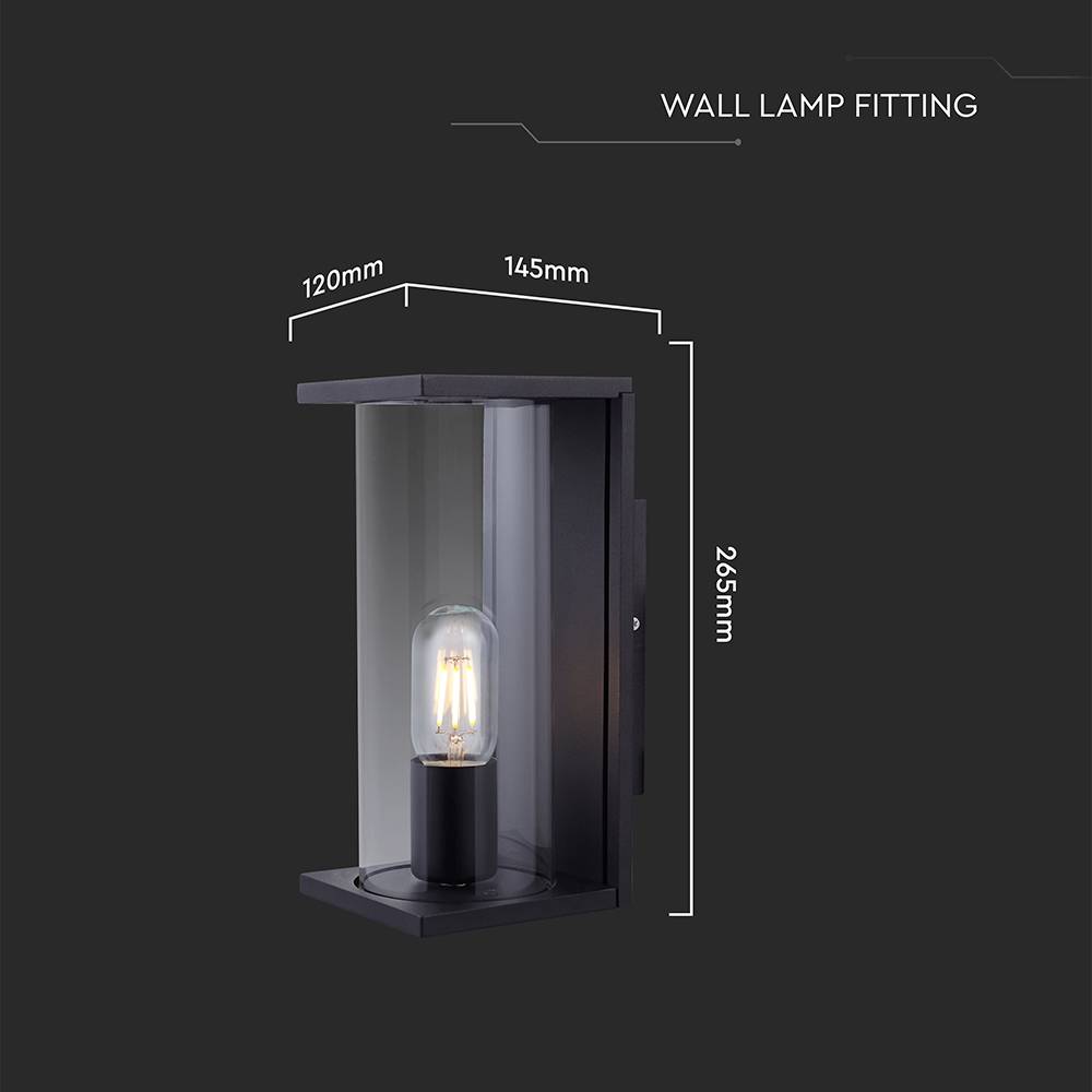 V-TAC Applique LED da Esterno E27 Diffusore Cilindrico Vetro Nera IP44-2