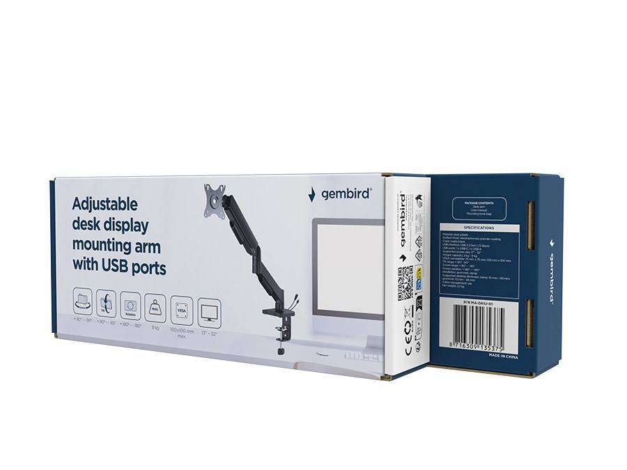 N--GEMBIRD Adjustable desk display mounting arm with USB ports 17-32inch-4