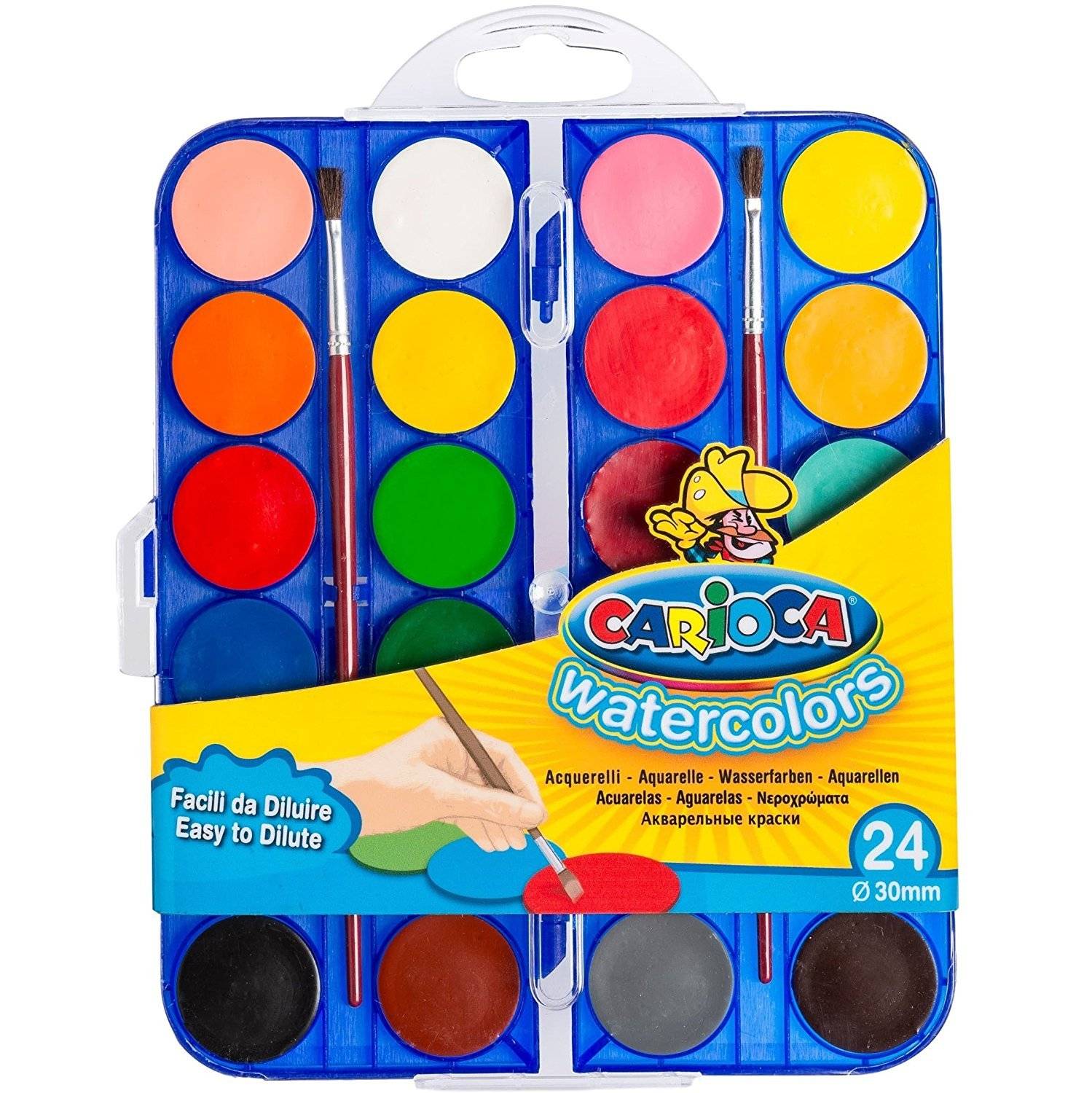 Astuccio acquerelli in pastiglia Carioca Ø 30 mm conf. da 24 colori assortiti 42401-0
