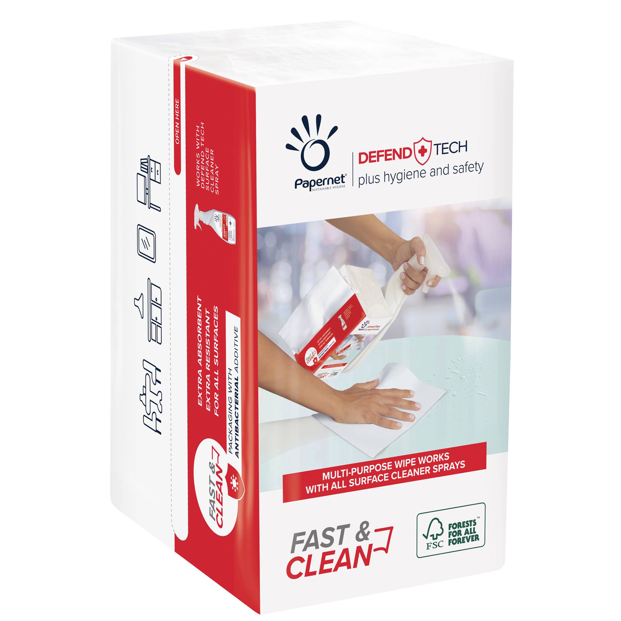 Panni Defend Tech - 2 veli - 21,6 x 33,25 cm - FastClean - Papernet - pacco 100 pezzi-0