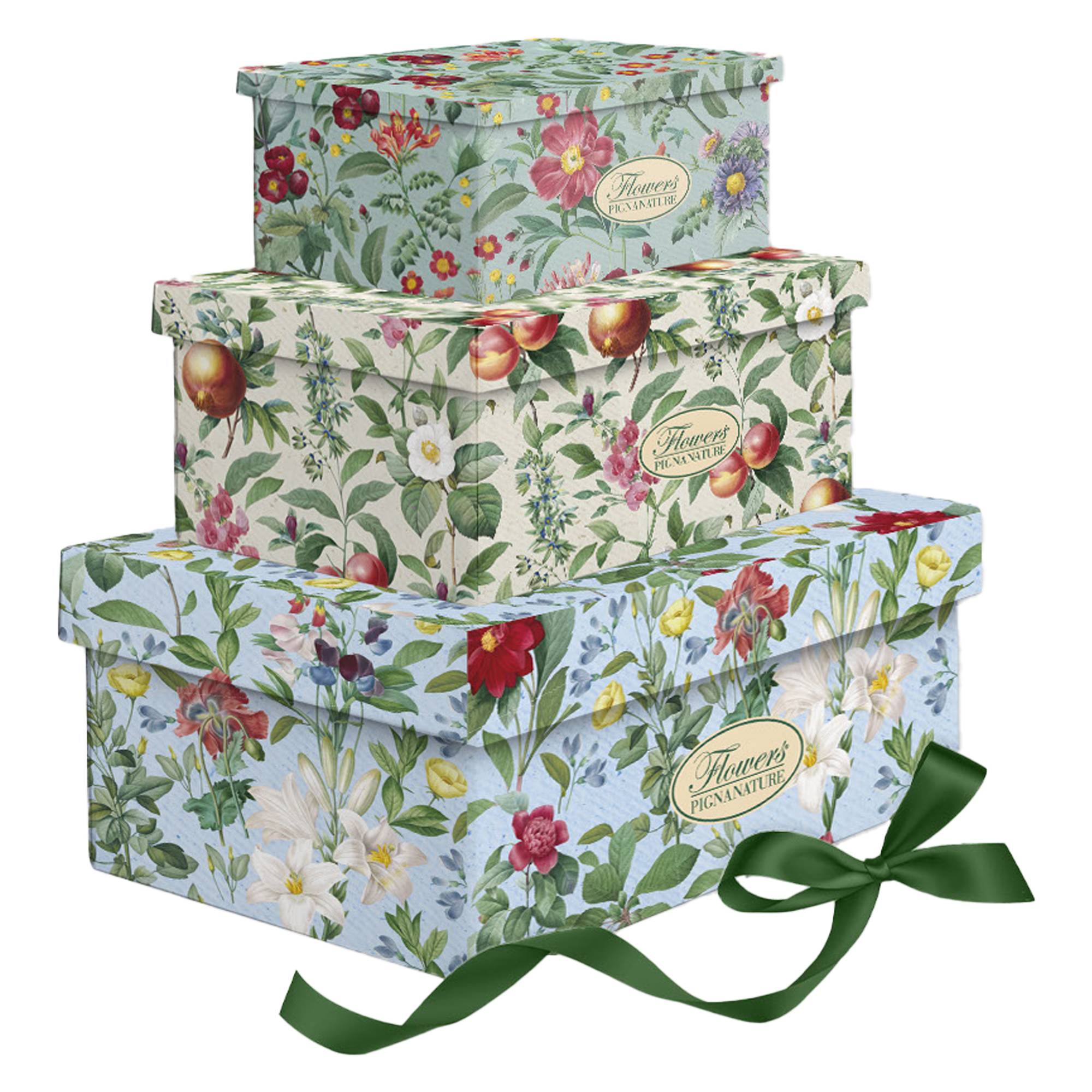 Set scatole regalo - fantasia Flowers - dimensioni assortite - cartoncino - Pigna - conf. 3 pezzi-0