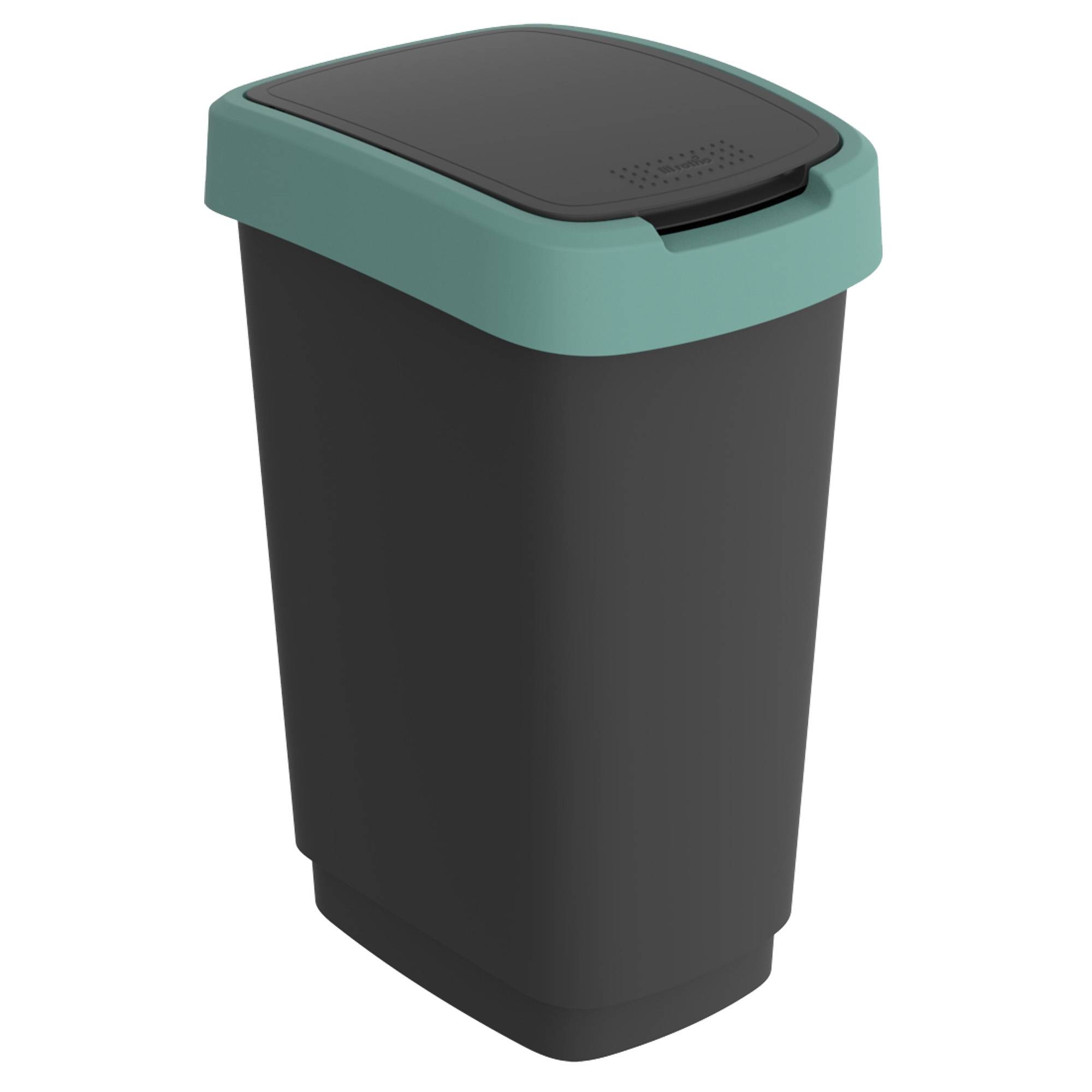 Pattumiera con coperchio basculante - 50 L - PPL - nero/verde scuro - Rotho-0
