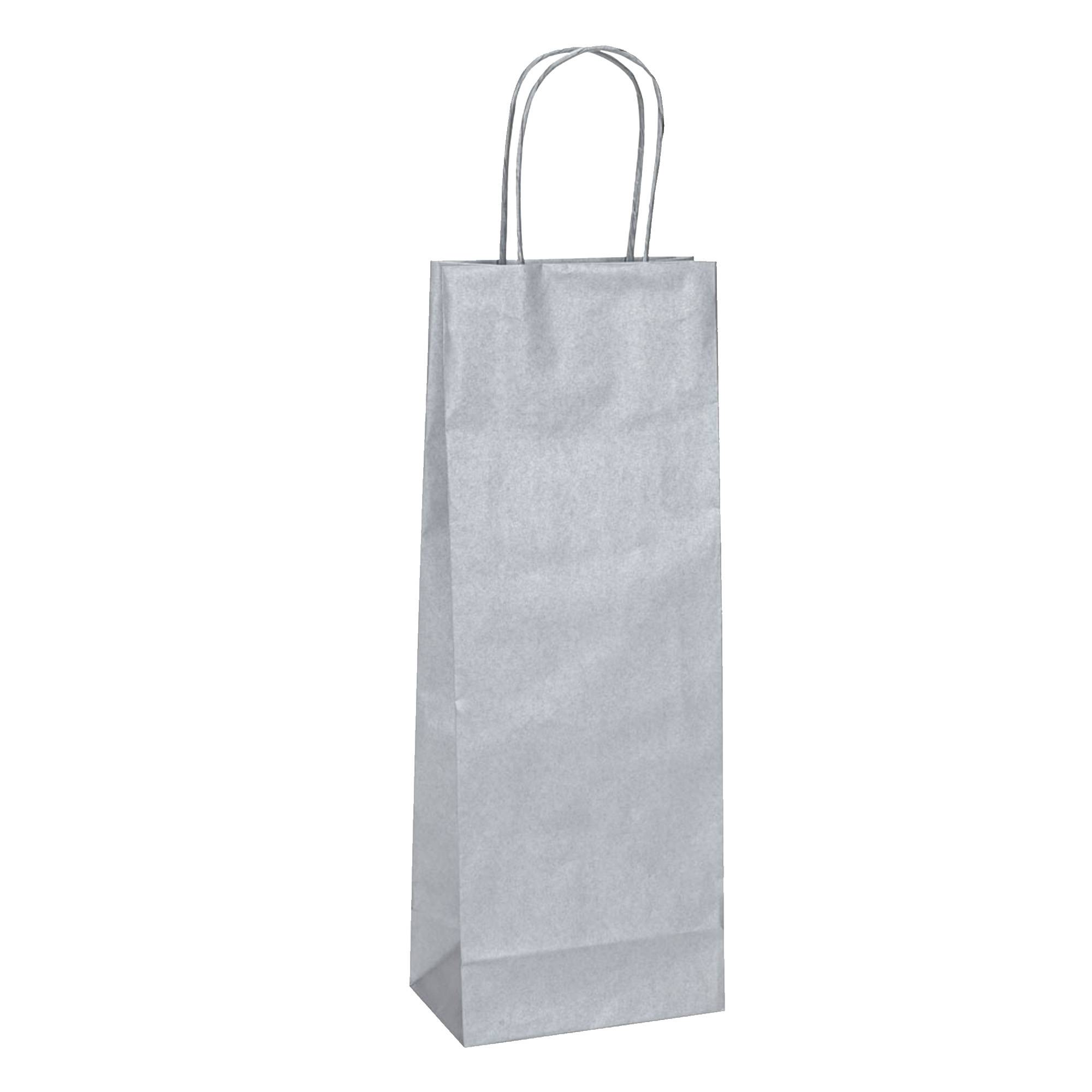 Shoppers portabottiglie - carta biokraft - 14 x 9 x 38 cm - argento - Mainetti Bags - conf. 20 pezzi-0