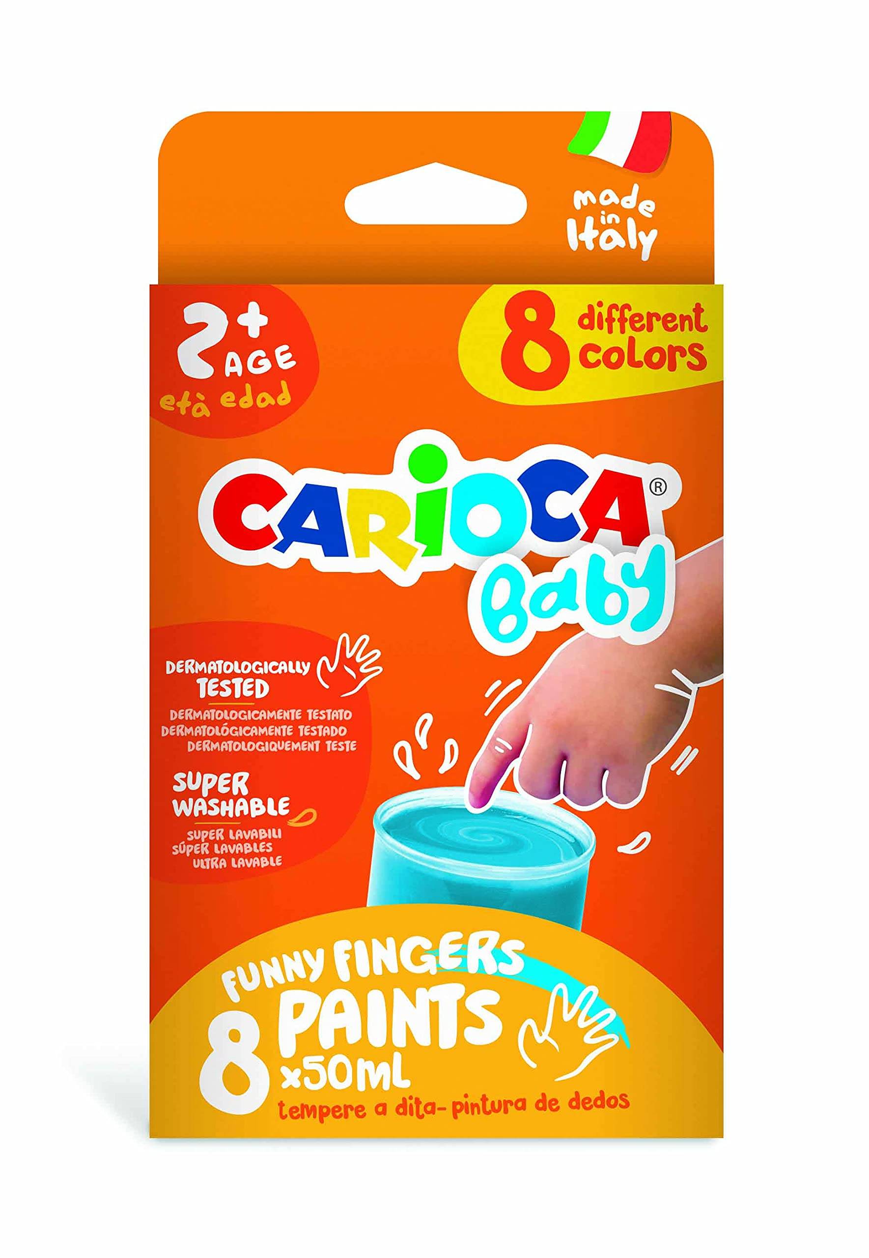 Tempera a dita superlavabile Carioca 50 ml - conf. da 8 colori assortiti 43174-0