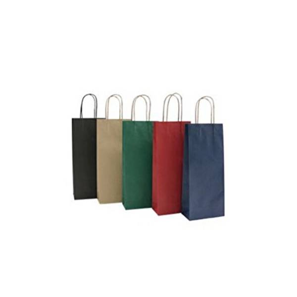 Portabottiglie in carta - maniglie cordino - 14 x 9 x 38cm - verde - conf. 20 sacchetti