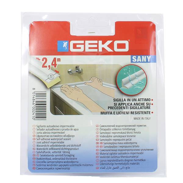 Sigillante adesivo per doccia e lavabi SANY 40mm x 2,4mt bianco Geko-0