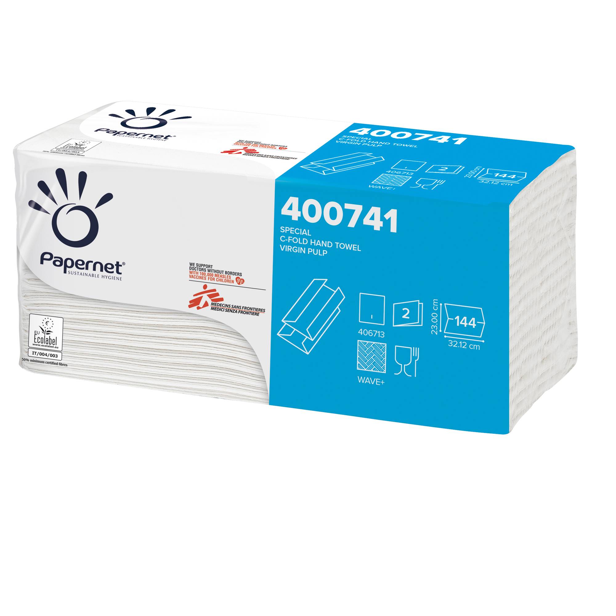 Asciugamani piegati a C - 33 x 23 cm - goffratura a onda+ - 19,5 gr - bianco - Papernet - conf. 144 pezzi-0