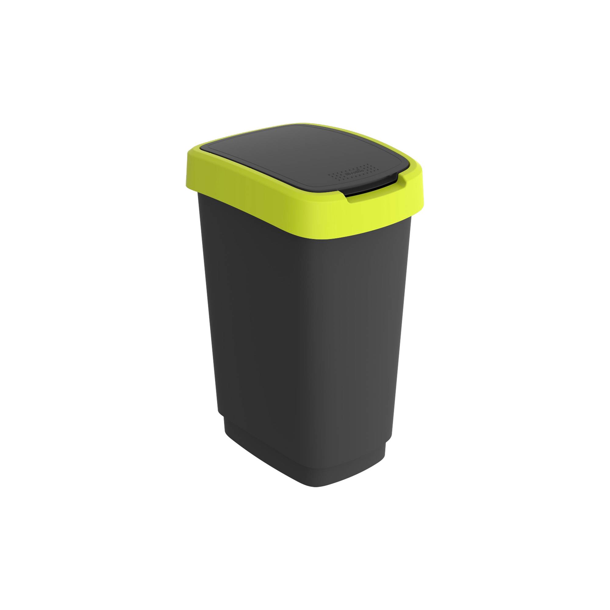 Pattumiera con coperchio basculante - 25 L - PPL - nero/verde lime - Rotho-0