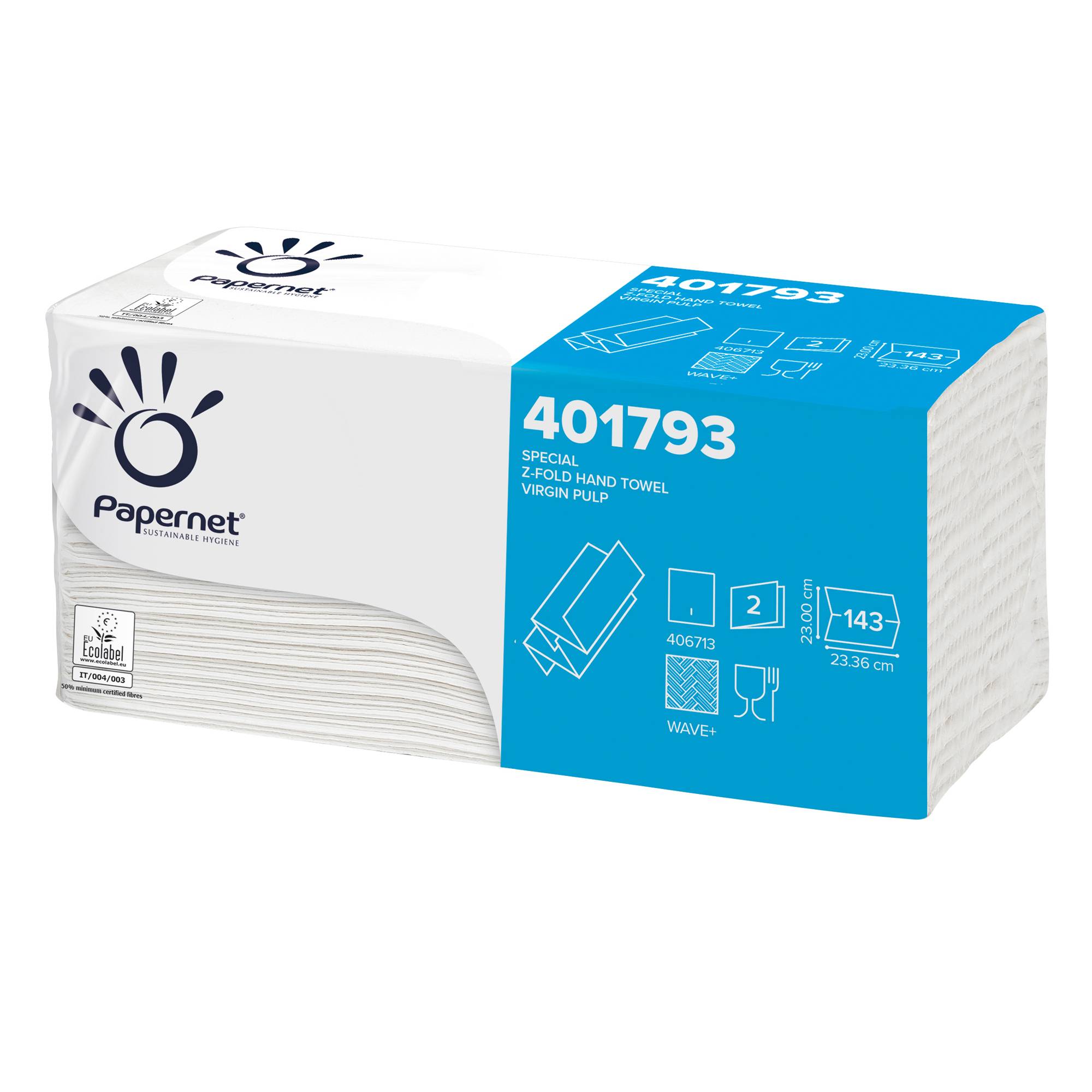 Asciugamani piegati a Z - 2 veli - 22 gr - goffratura a onda+ - 23,4 x2 3 cm - bianco - Papernet - conf. 143 pezzi-0