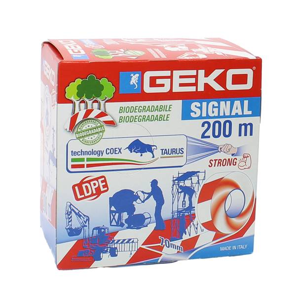 Nastro segnaletico SIGNAL 70mm x 200mt bianco/rosso biodegradabile Geko-0