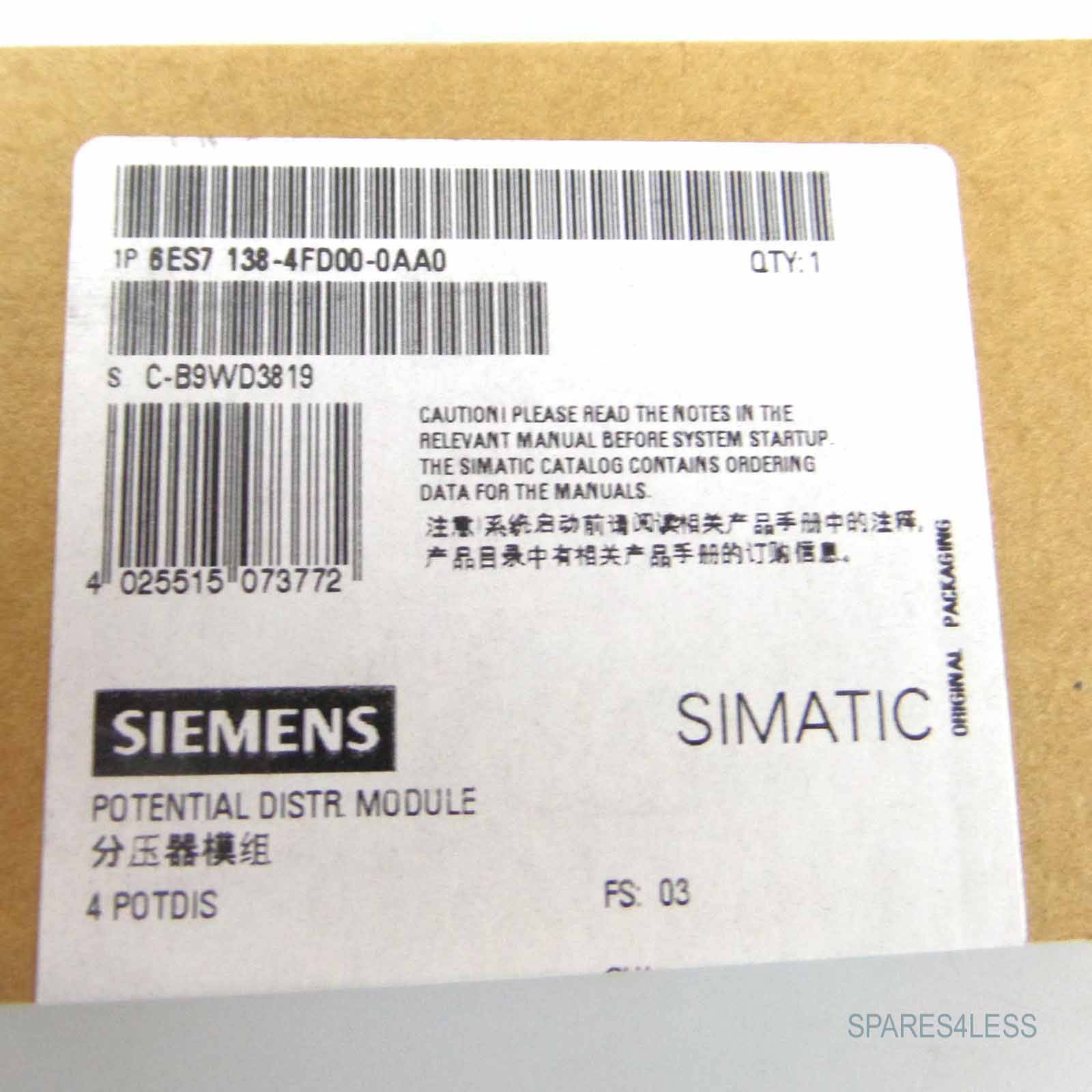 Siemens - 6ES7138-4FD00-0AA0 - SIMATIC DP, 4POTDIS for ET 200 Potential distributor module,-1