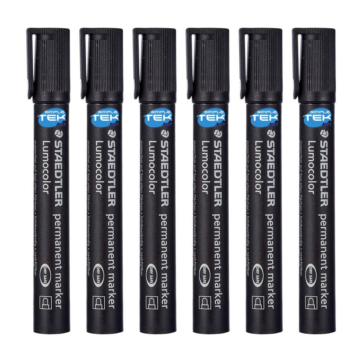 6 X Pennarelli Indelebili Neri Staedtler Lumocolor 352 Permament Marker 2mm-0