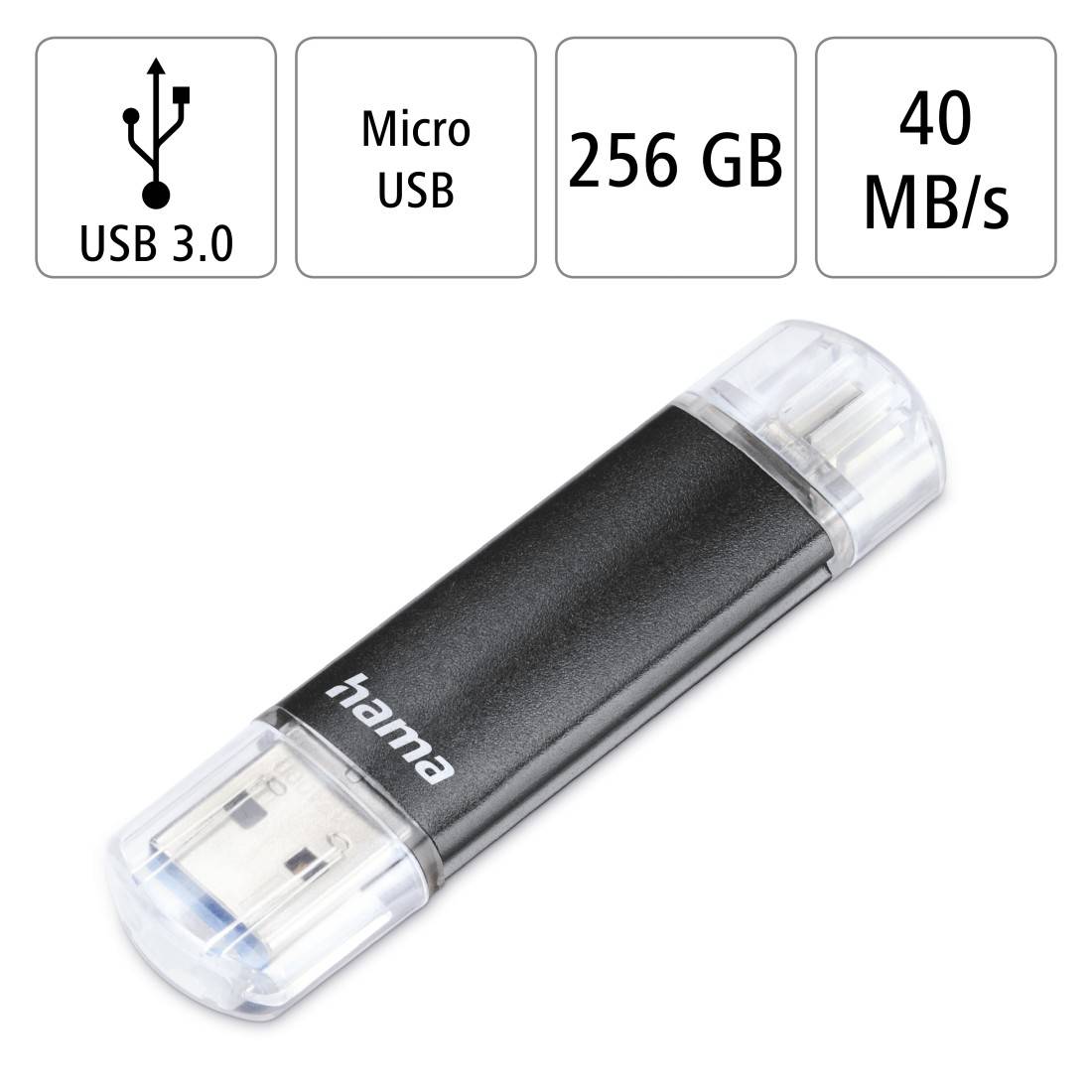 Hama Laeta Twin unità flash USB 256 GB USB Type-A / Micro-USB 3.0 (3.1 Gen 1) Nero-3