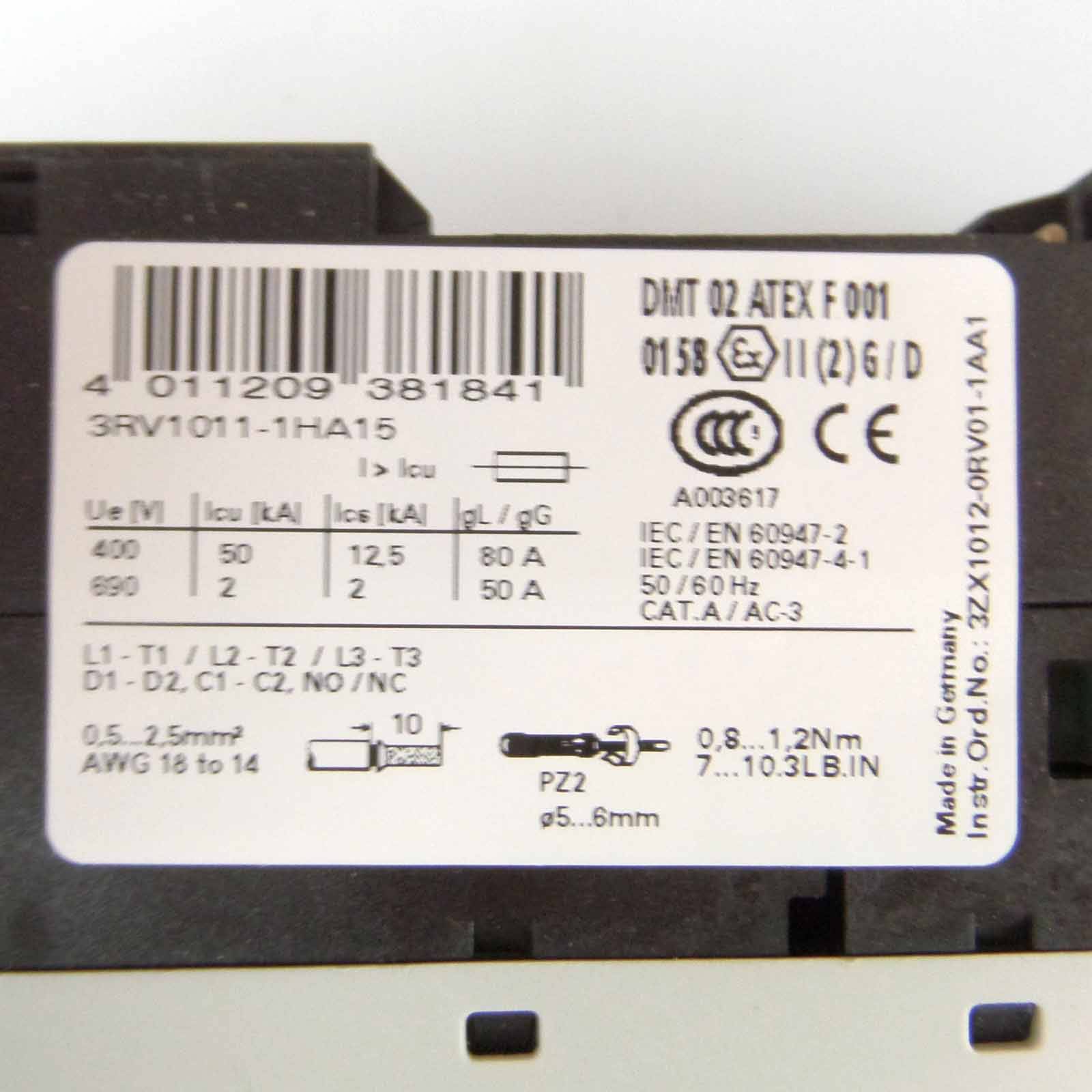 Siemens - 3RV1011-1HA15 - Siemens Leistungsschalter 3RV1 011-1HA15 | E:09 | 3RV1011-1HA15-1