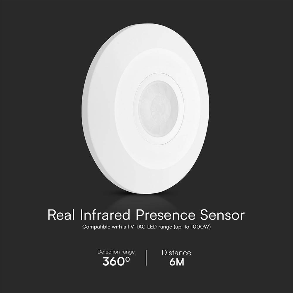 V-TAC Sensore di Movimento PIR Infrarossi 360° da Parete Bianco (Max 1000W) IP20-3