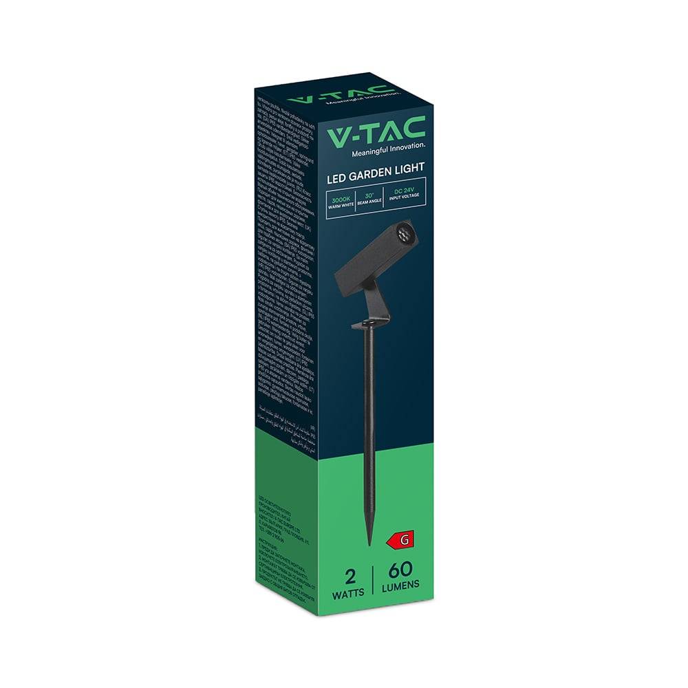 V-TAC Faretto LED da Giardino con Picchetto 2W Quadrato Nero 3000K IP65-4