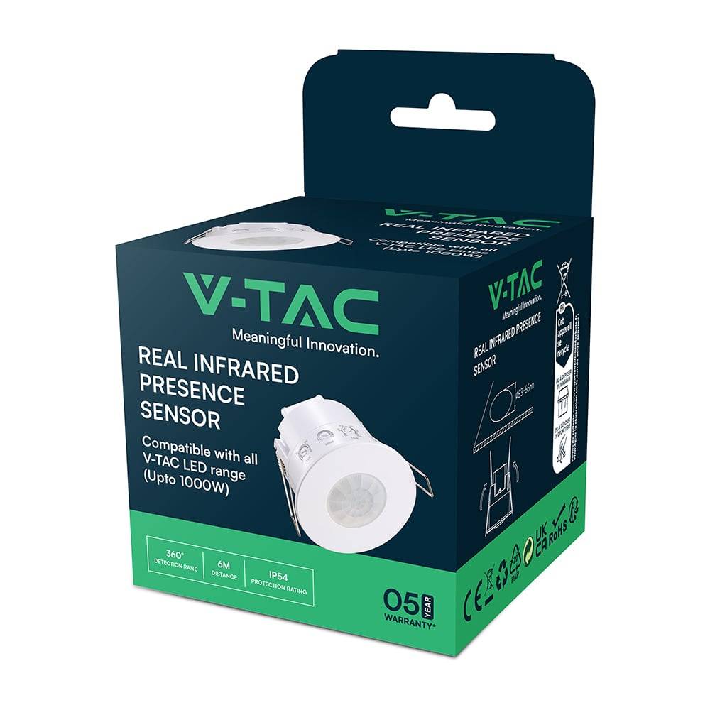 V-TAC Sensore di Movimento Rilevamento 360° da Incasso Bianco (600W) IP54-3