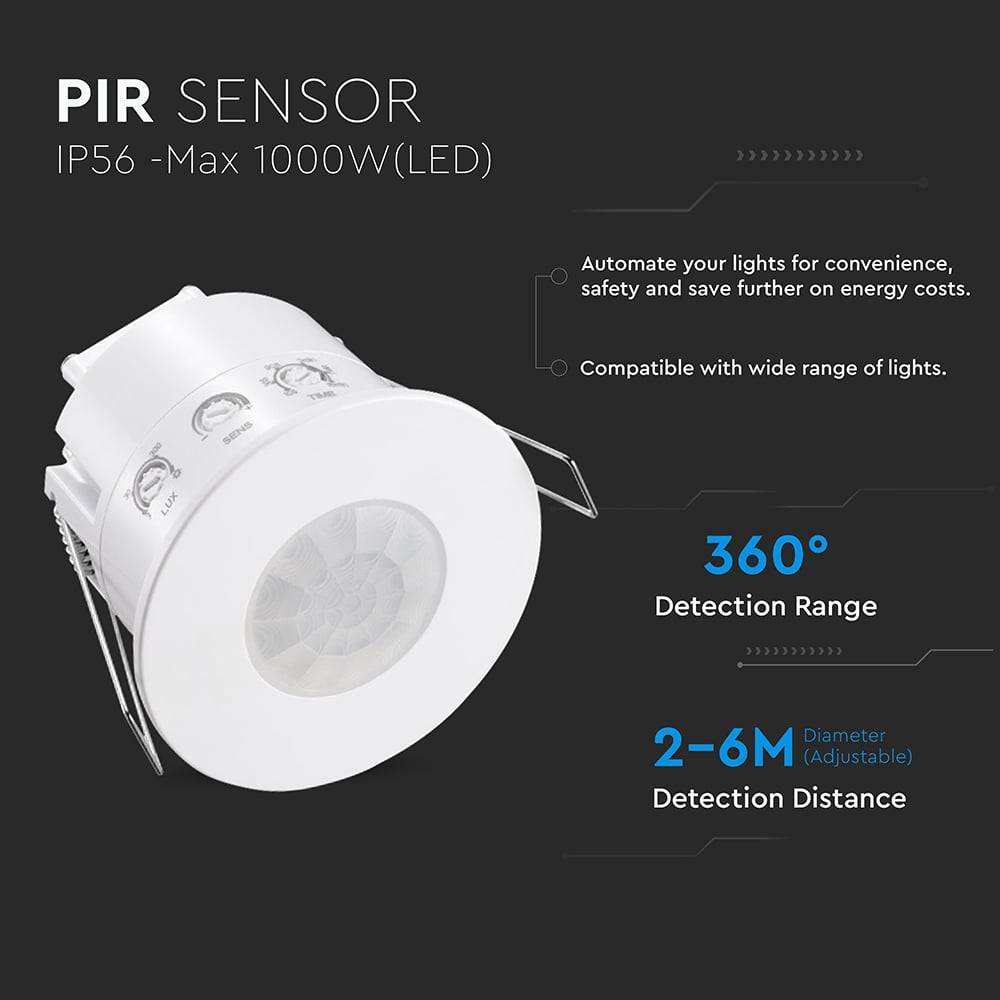 V-TAC Sensore di Movimento Rilevamento 360° da Incasso Bianco (600W) IP54-4