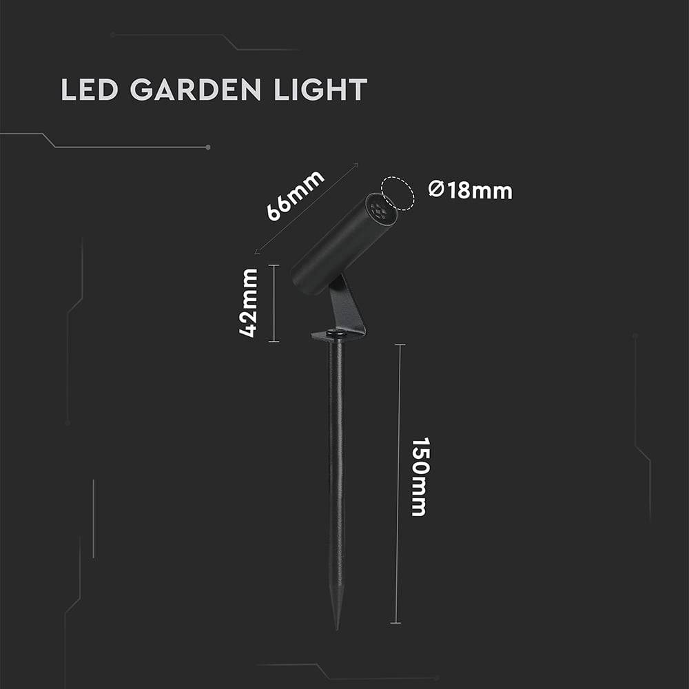 V-TAC Faretto LED da Giardino con Picchetto 2W Cilindrico Nero 4000K IP65-5
