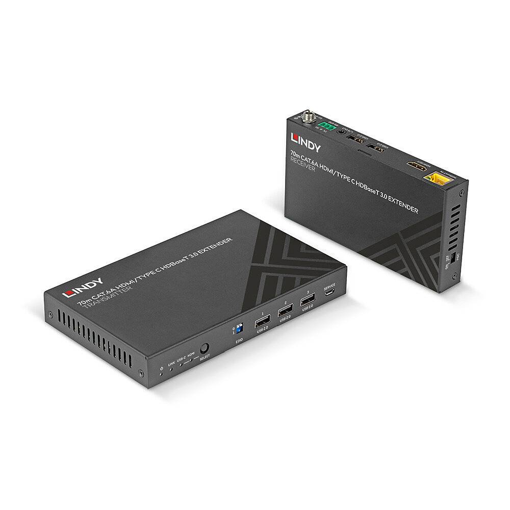 Lindy 70m Cat.6A TypeC & HDMI HDBaseT 3.0 KVM Extender (38346)-3