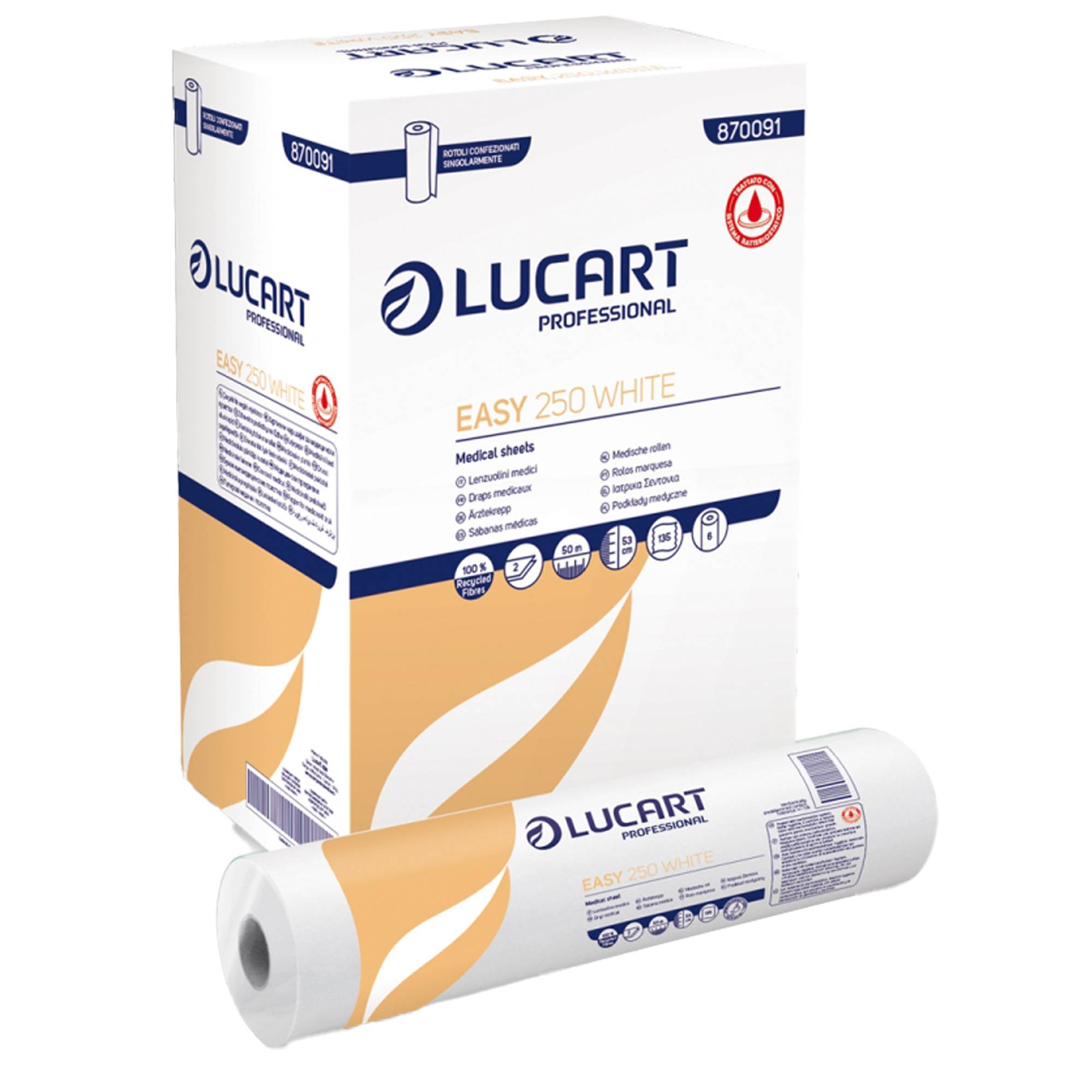 Lenzuolino medico EASY 250 WHITE - diametro 12 cm - 53 cm x 50 m - bianco - Lucart-0