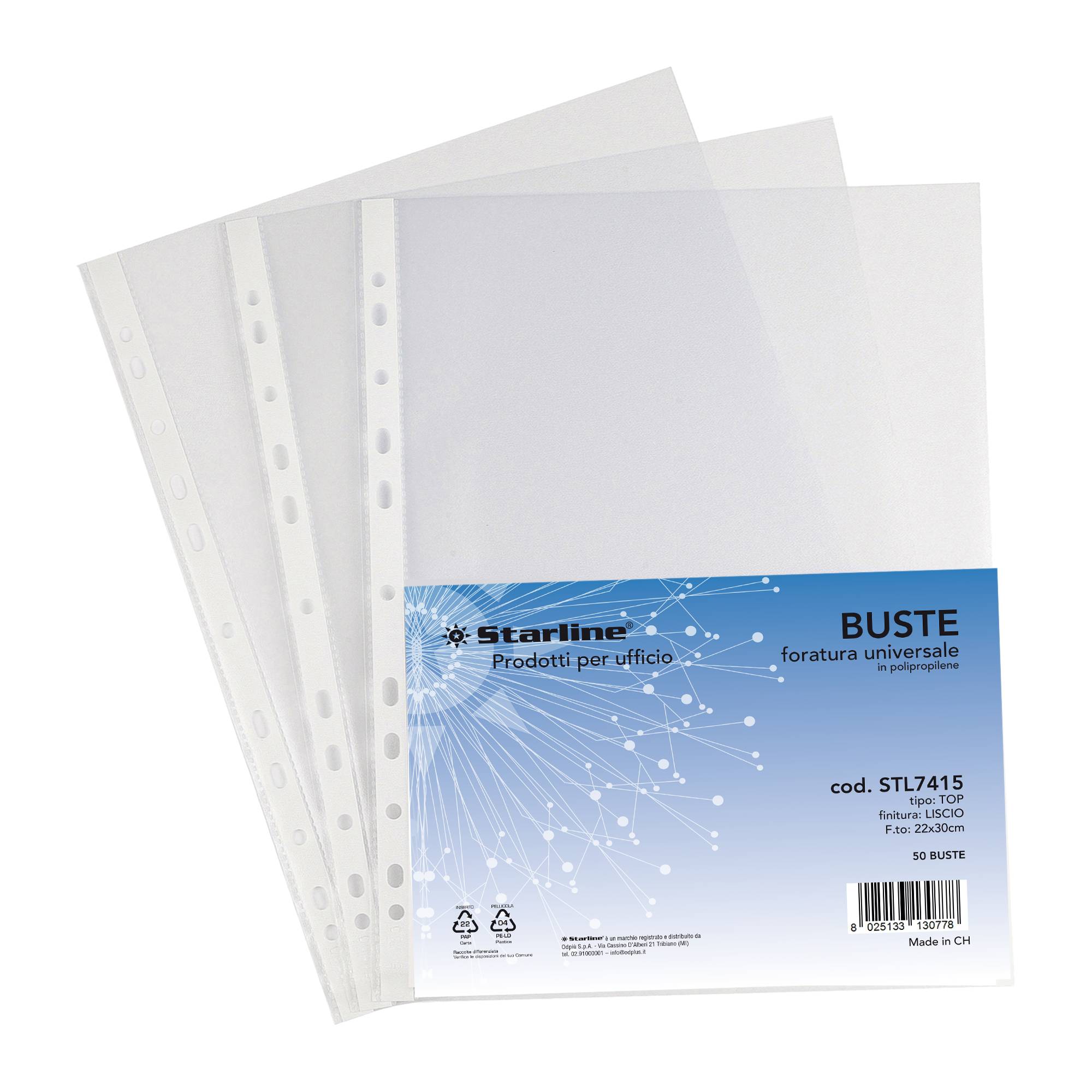 Buste forate Top - liscio - 22 x 30 cm - trasparente - Starline - conf. 50 pezzi-0