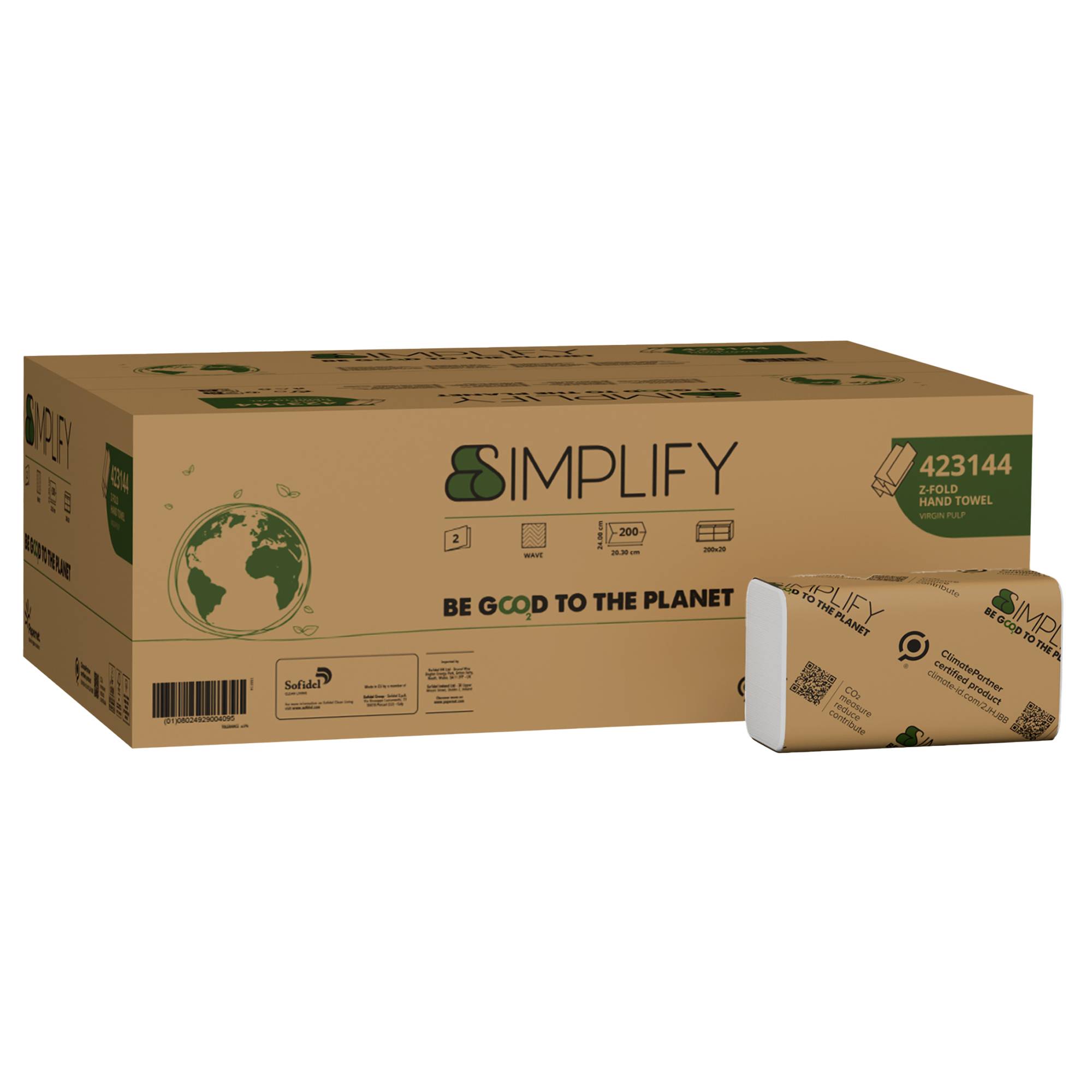 Asciugamani piegati a Z Simplify - 24 x 20,3 cm - goffratura a onda - 17,7 gr - bianco - Papernet - conf. 200 pezzi-0