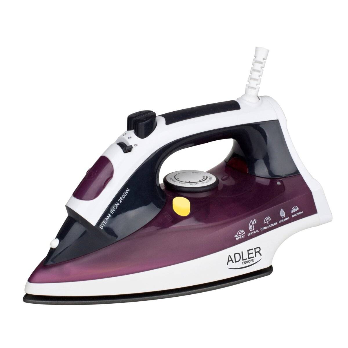 Ferro da stiro a vapore Adler AD 5022 3000 W con funzione anticalcare - Viola-0