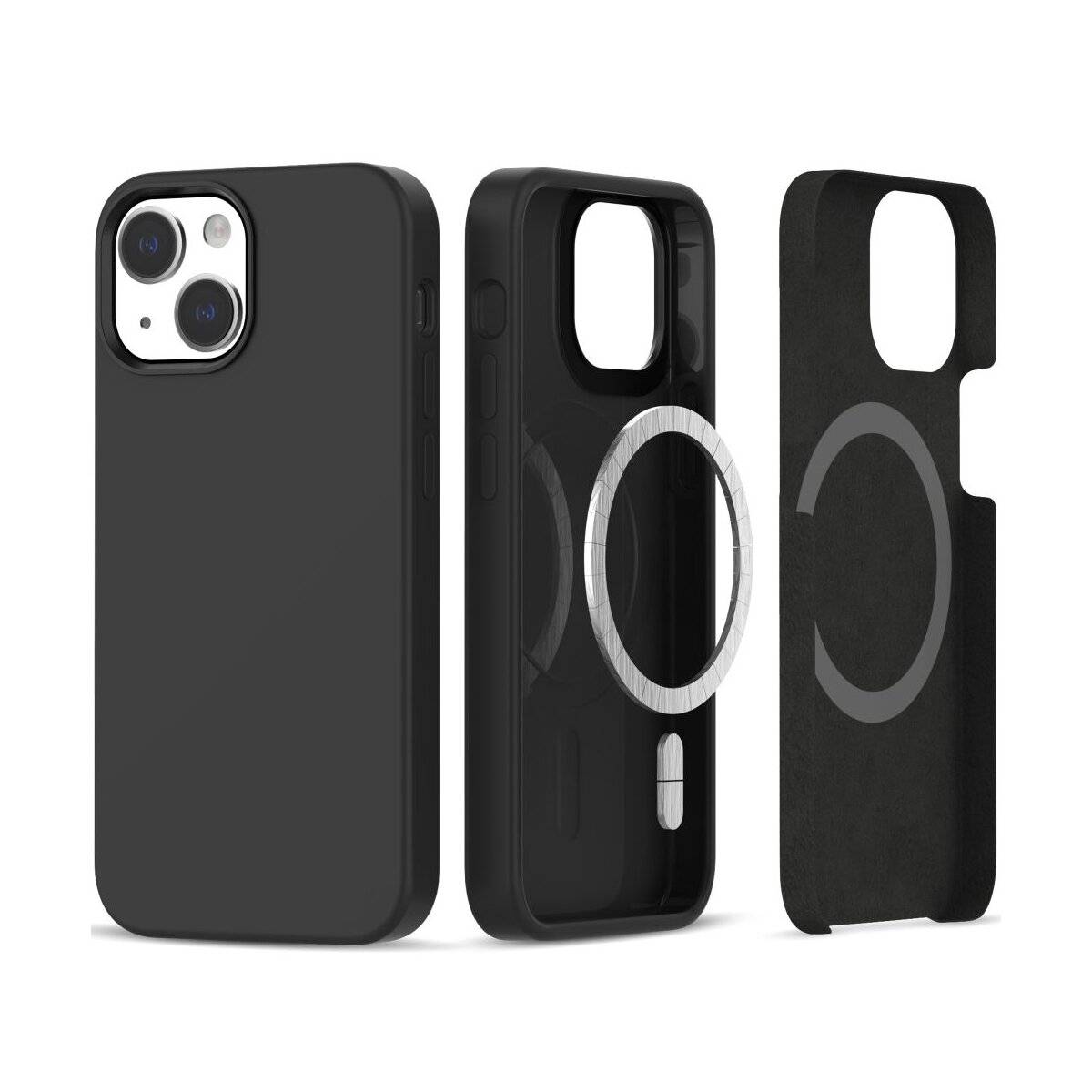 Tech-Protect Silicone Custodia Compatibile con Apple iPhone 13 Case Protezione Nero Anello magnetico Custodia per sma...-0