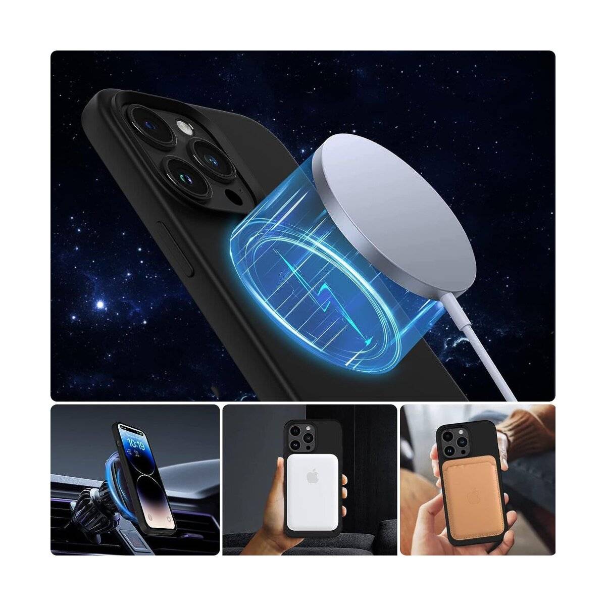 Tech-Protect Silicone Custodia Compatibile con Apple iPhone 13 Case Protezione Nero Anello magnetico Custodia per sma...-1