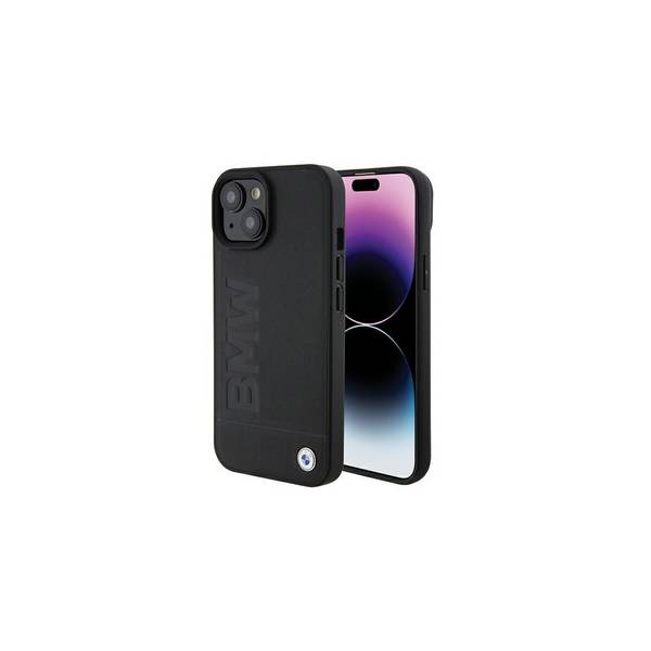 BMW Pelle Hot Stamp Custodia Compatibile con Apple iPhone 15 Plus Case Protezione Nero Magnete Custodia per smartphone