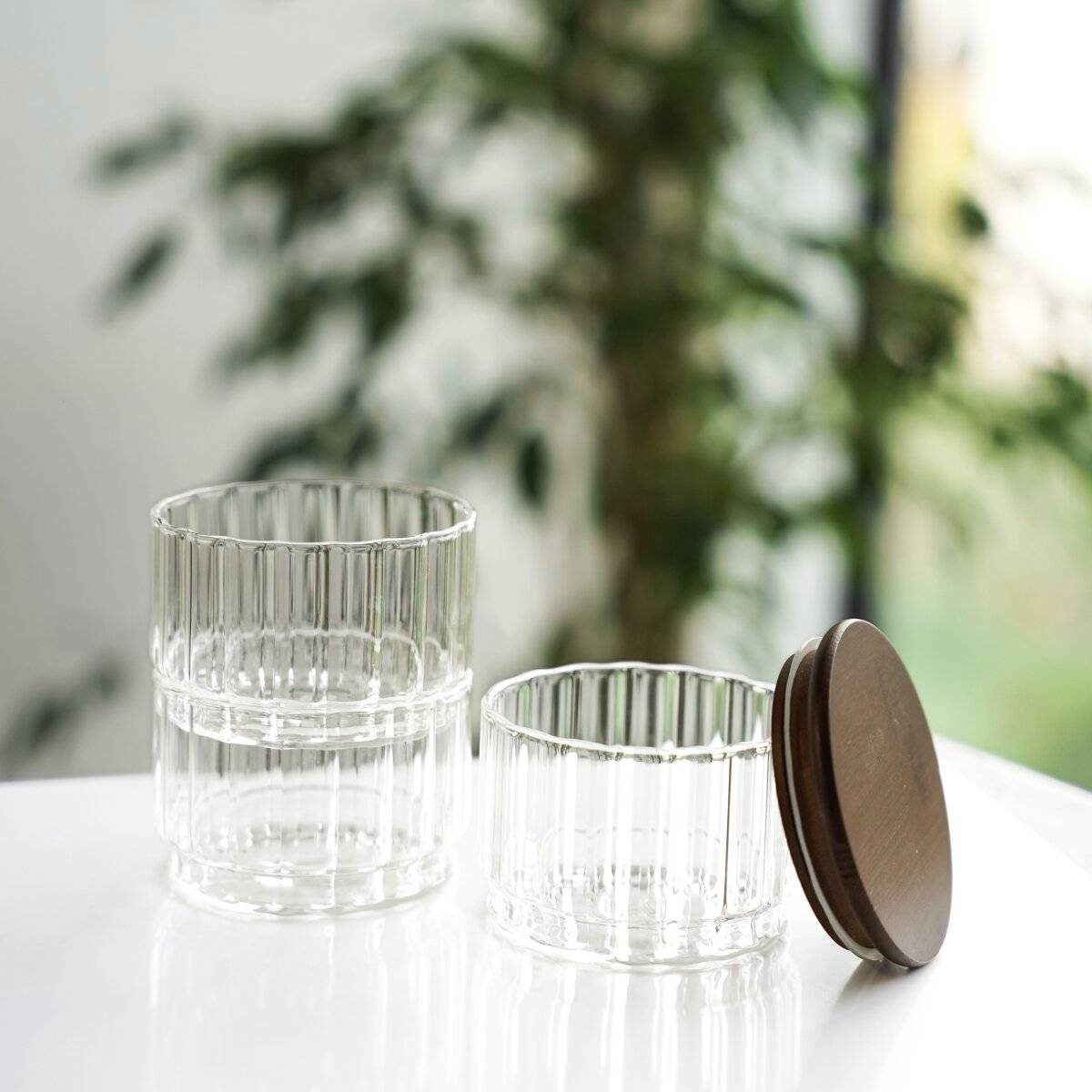 Contenitori in vetro con coperchio in legno, set da 3 pezzi - impilabili-2