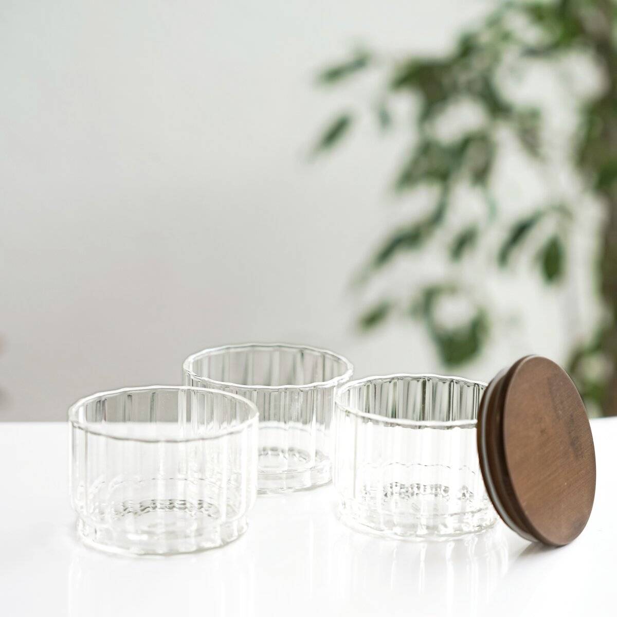 Contenitori in vetro con coperchio in legno, set da 3 pezzi - impilabili-3