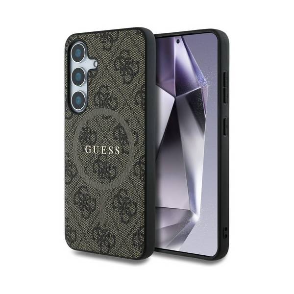 Guess Pelle 4G Coloured Ring Custodia per Samsung Galaxy S25 Case Protezione Braun Pelle Magnete Custodia per smartphone