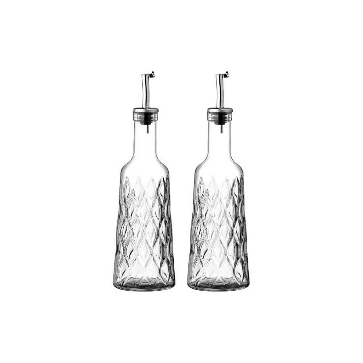 Pasabahce Leafy set da 2 pezzi di bottiglie di vetro per olio e aceto da 380 ml con beccuccio-0